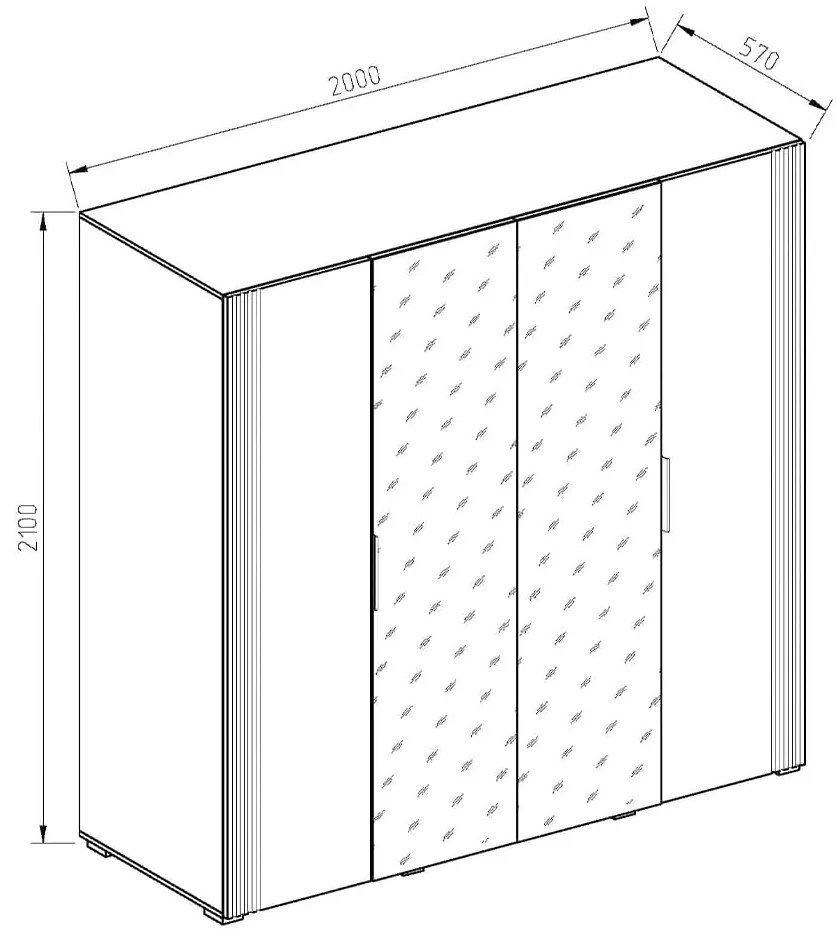 Τετράφυλλη Ντουλάπα Ρούχων AULIA White/White Gloss MDF με Καθρέπτη 200x57x210