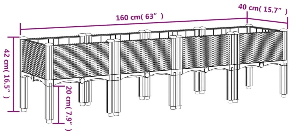 Ζαρντινιέρα Κήπου με Πόδια Μπλε Γκρι 160x40x42 εκ. Πολυπροπυλένιο 367901