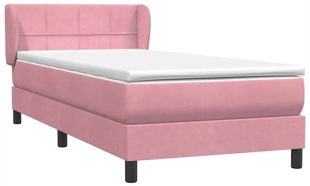 vidaXL Κρεβάτι Boxspring με Στρώμα Ροζ 90x220 εκ. Βελούδινο