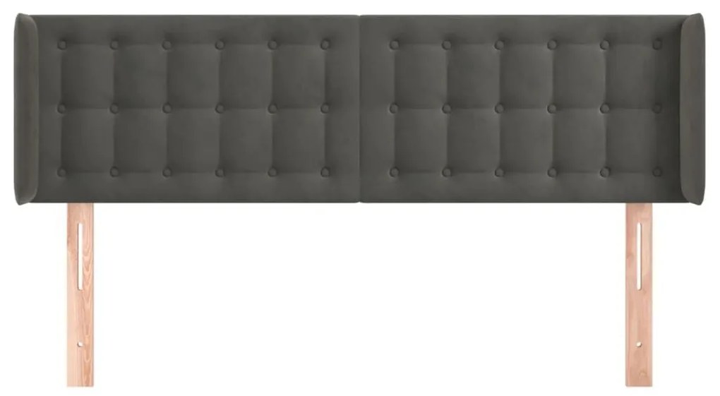 Κεφαλάρι με Πτερύγια Σκούρο Γκρι 147x16x78/88 εκ. Βελούδινο - Γκρι