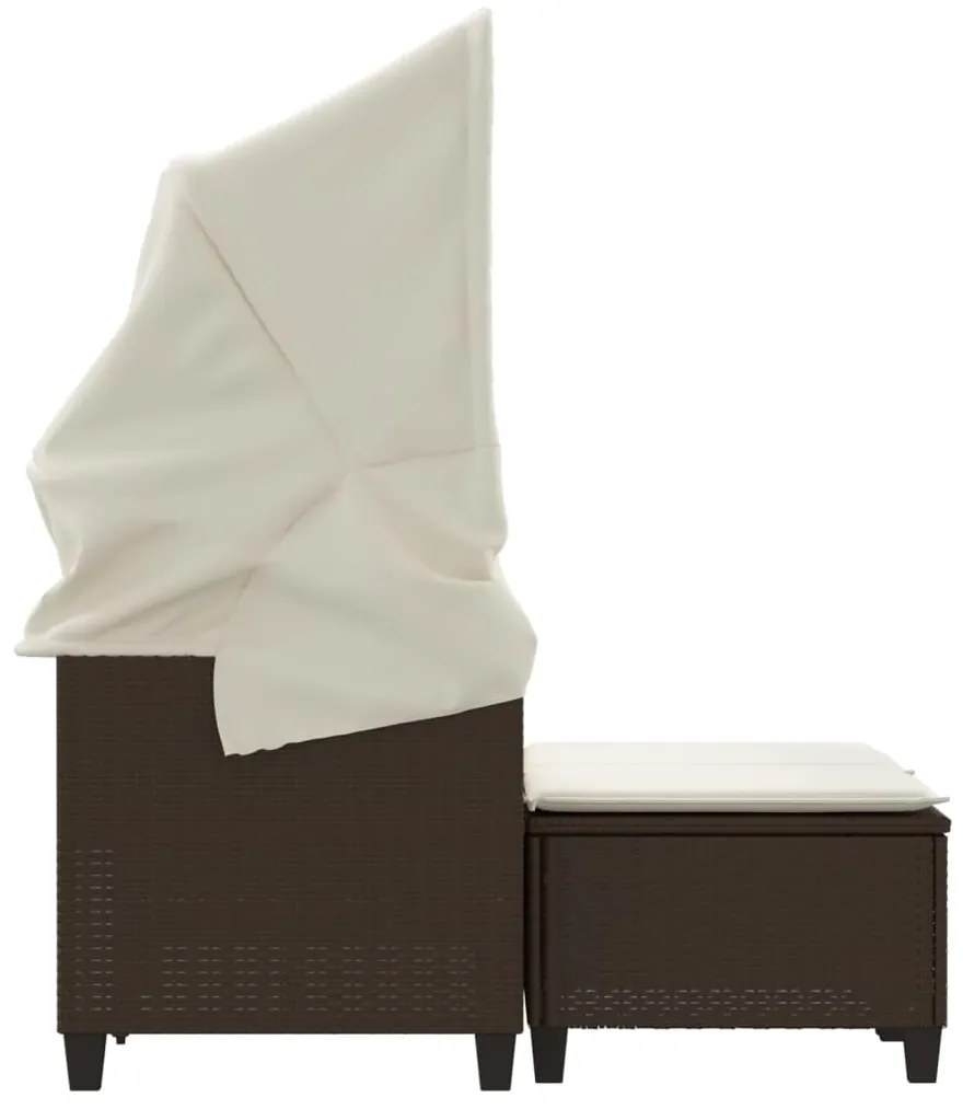 vidaXL Καναπές Κήπου Διθέσιος με Σκίαστρο &amp; Σκαμπό Καφέ Συνθ. Ρατάν