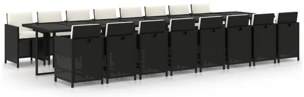 vidaXL Σετ Τραπεζαρίας Κήπου 17 τεμ Μαύρο από Συνθ. Ρατάν με Μαξιλάρια