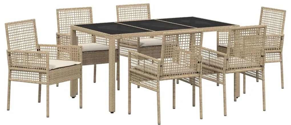 vidaXL Σέτ φαγητού για κήπο 7 pcs Μπεζ Πολυ ράταν