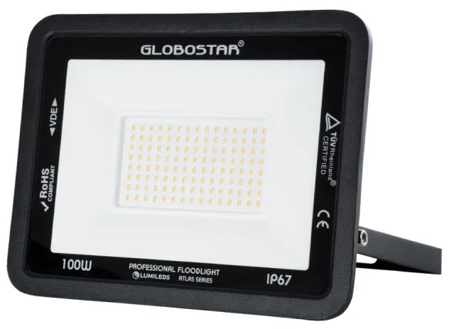 Προβολέας Επαγγελματικός Led 100W 220-240V 11500lm 120 Μοιρών Αδιάβροχος IP67 Μαύρο - Θερμό Λευκό 2700K 61427 Atlas GloboStar Μέταλλο