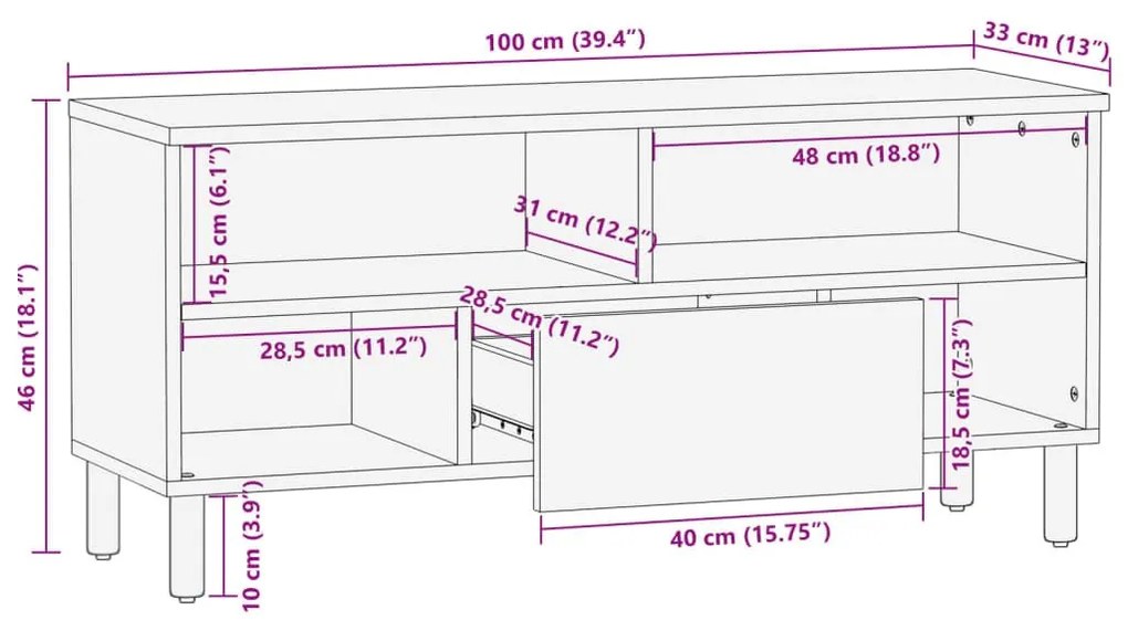 Έπιπλο Τηλεόρασης Μαύρο 100x33x46 εκ. από Επεξεργασμένο Ξύλο - Μαύρο