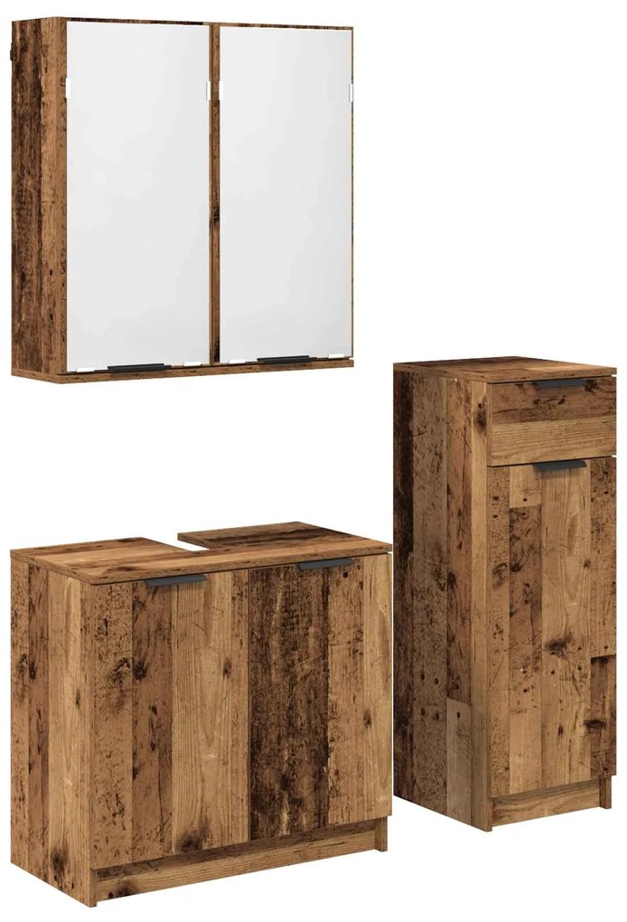 vidaXL Σετ Επίπλων Μπάνιου 3 pcs Παλιό ξύλο Επεξεργασμένο ξύλο