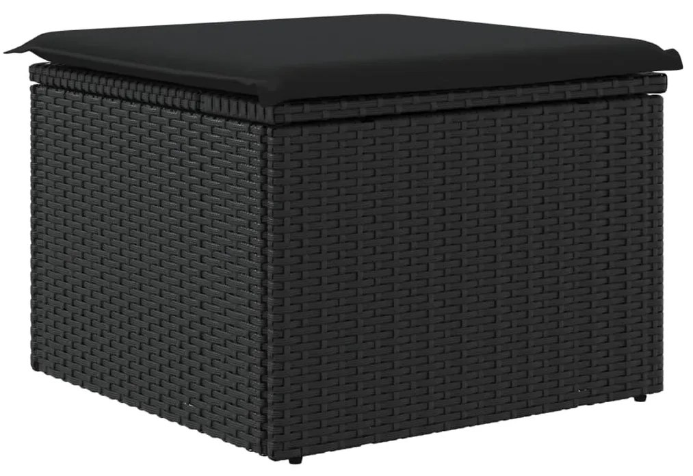 vidaXL Σκαμπό Κήπου με Μαξιλάρι Μαύρο 55x55x37 εκ. από Συνθετικό Ρατάν