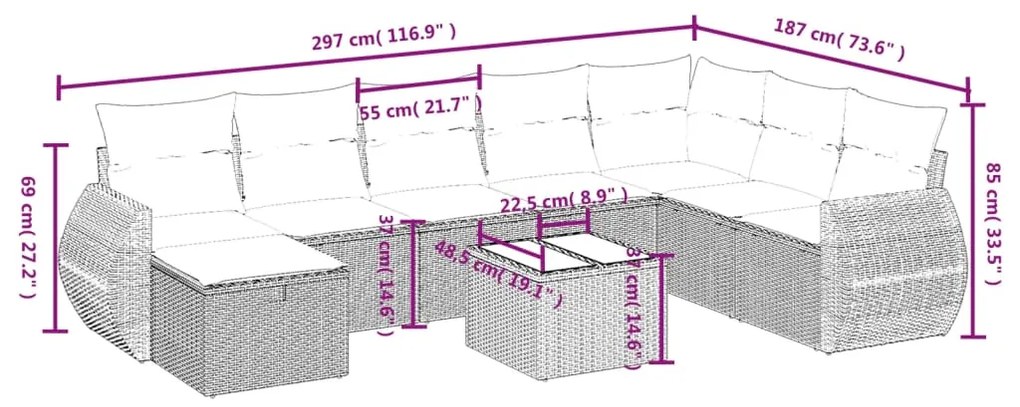 vidaXL Σαλόνι Κήπου Σετ 9 Τεμαχίων Μαύρο από Συνθ. Ρατάν με Μαξιλάρια