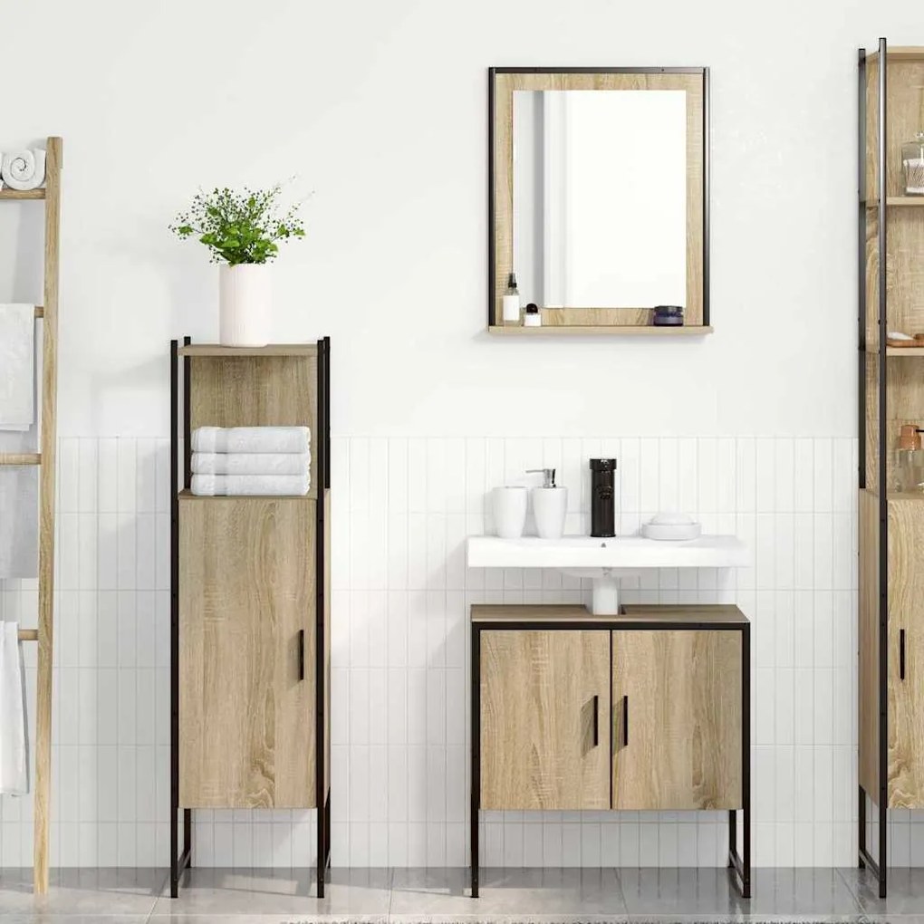vidaXL Σετ Επίπλων Μπάνιου με ράφι με πόρτα 3 pcs Καφέ 60 x 33 x 60 εκ
