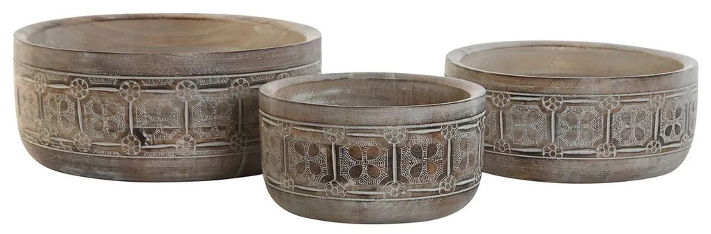Κεντρικό Τραπεζιού DKD Home Decor Λευκό Φυσικό Ξύλο από Μάνγκο 30,5 x 30,5 x 12,7 cm (3 Τεμάχια)