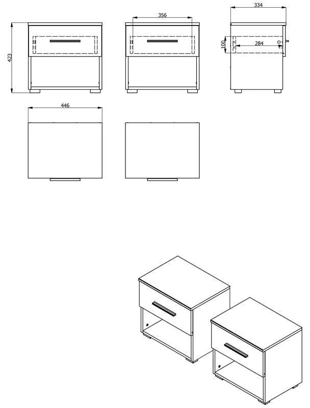 Σετ 2 Κομοδίνα Tomy 2NO1F Λευκό 44.5x33.5x42.5 εκ. 44.5x33.5x42.5 εκ.