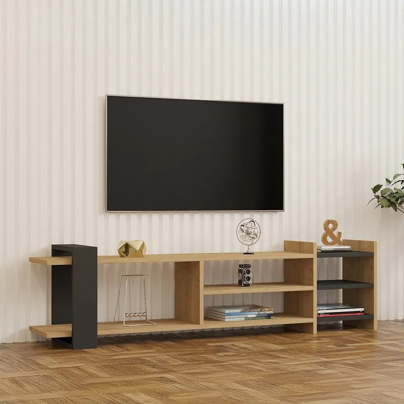 Έπιπλο τηλεόρασης Rinia pakoworld σε oak-ανθρακί απόχρωση 153,60x26x40εκ - 120-000539