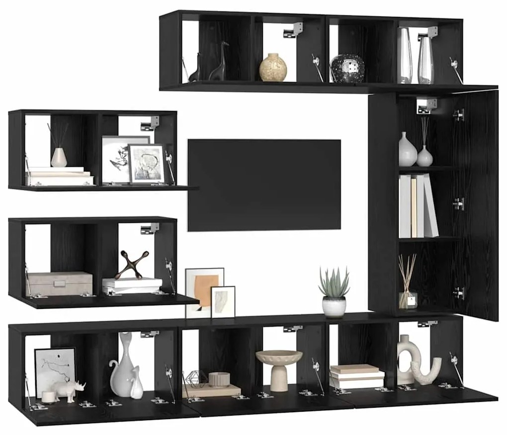 vidaXL Σετ επίπλου τηλεόρασης 8 pcs Μαύρη Οξυά Επεξεργασμένο ξύλο