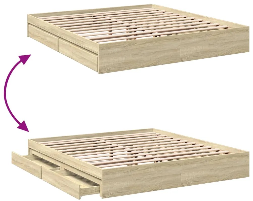 vidaXL Πλαίσιο Κρεβατιού με συρτάρια Sonoma Δρυς 180x200εκ. Επεξ. Ξύλο