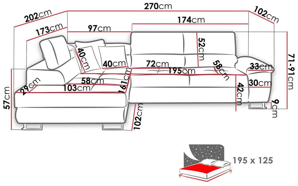 Γωνιακός Καναπές Comfivo 166, Λειτουργία ύπνου, Αποθηκευτικός χώρος, 270x202x71cm, 143 kg, Πόδια: Μέταλλο, Πλαστική ύλη | Epipla1.gr
