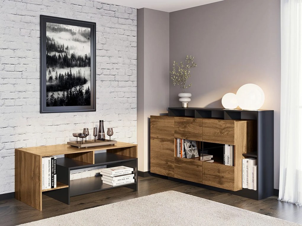 Ορθογώνιο Τραπεζάκι Σαλονιού Ξύλινο ONIX Appalachian Oak/Ανθρακί Μ120xΠ53xΥ60εκ.