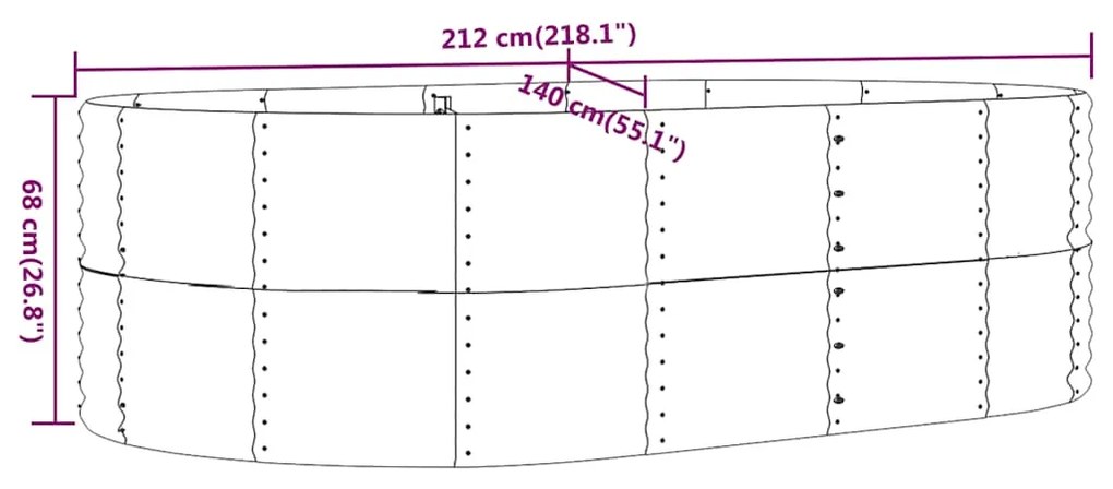 vidaXL Υπερυψωμένο Ζαρντινιέρα Κήπου Ανθρακί 212 x 140 x 68 εκ. από Γαλβανισμένο Ατσάλι