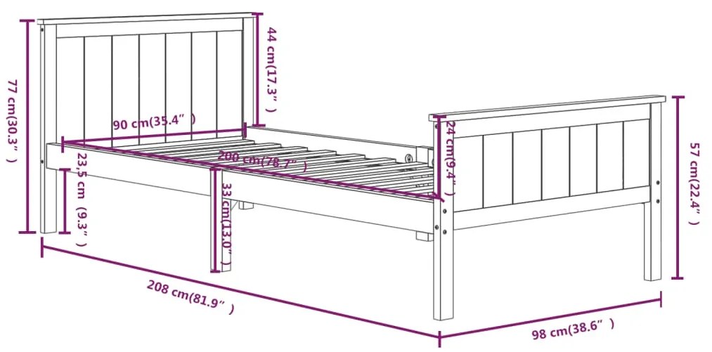 vidaXL Πλαίσιο Κρεβατιού Σκούρο Καφέ 90 x 200 εκ. Μασίφ Ξύλο Πεύκου