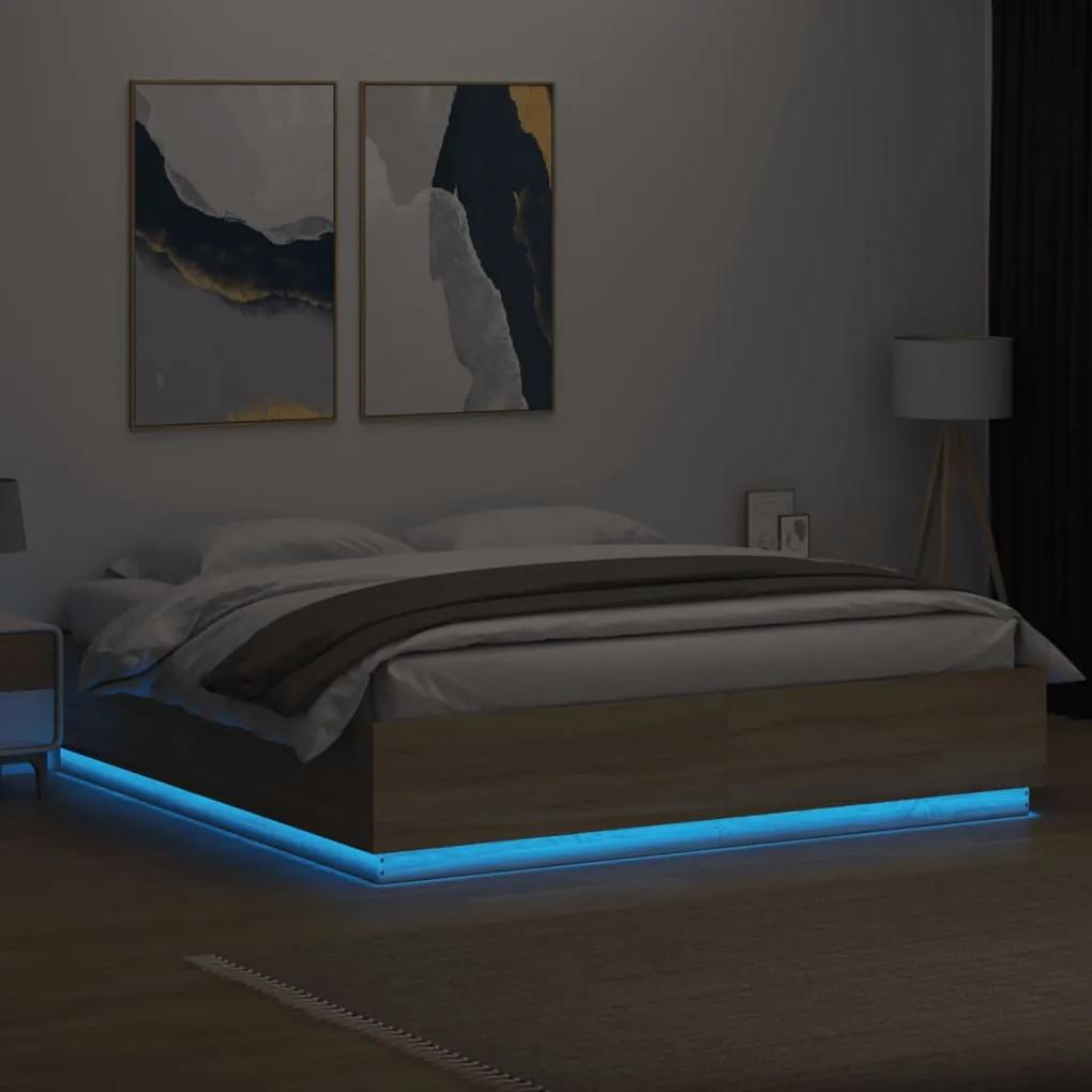 vidaXL Πλαίσιο Κρεβατιού με Φώτα LED Sonoma Δρυς 200x200εκ. Επεξ. Ξύλο