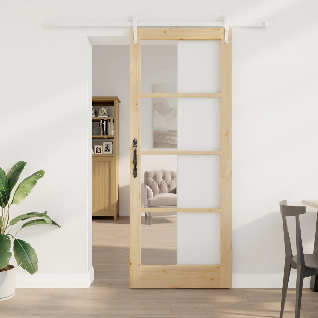vidaXL Συρόμενη Πόρτα με Σετ Υλικών 83x211 εκ Συμπαγές Ξύλο Πεύκο