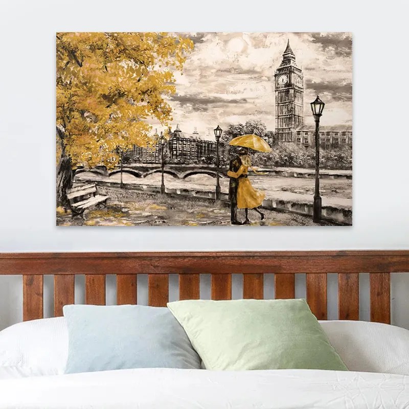 Πίνακας σε καμβά Big Ben And Yellow Leaves Megapap ψηφιακής εκτύπωσης 125x80x3εκ.