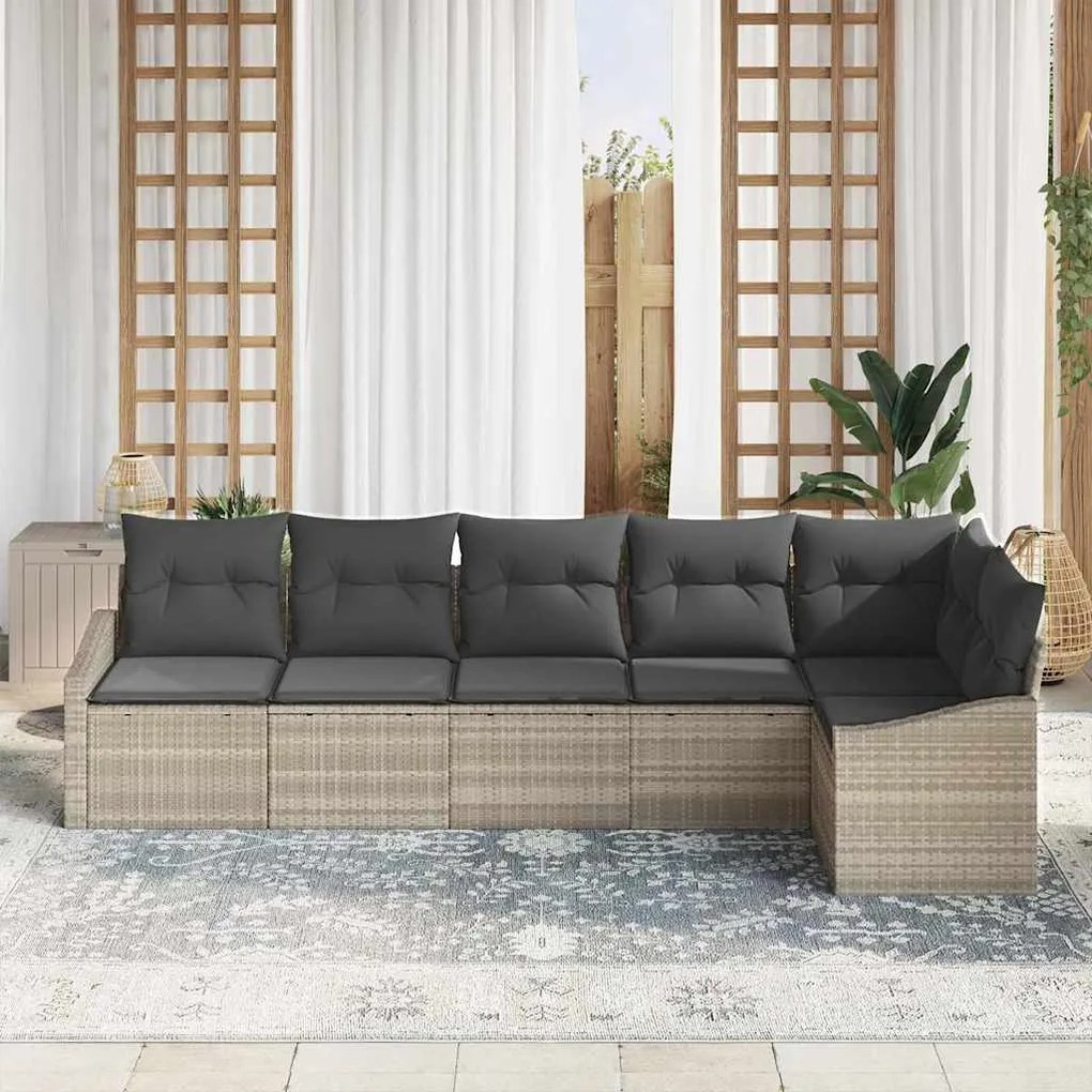 vidaXL Σετ Καναπέ Κήπου 6 pcs Ανοιχτό γκρι Πολυ ράταν