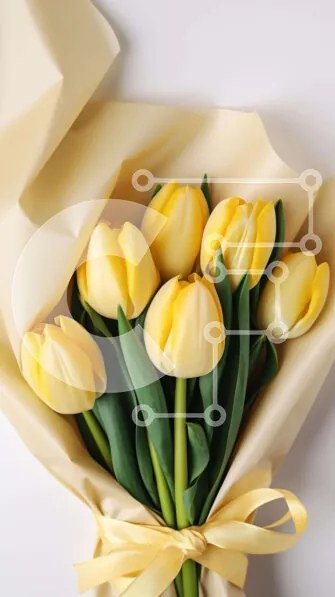 Σετ των 2 Intra Συλλεκτικό Ξύλινο Παζλ Plywood 4mm - Κίτρινο μπουκέτο τουλίπας σε λευκή επιφάνεια Σε Ξύλινο Κουτί - Διαστάσεις: 10x10 cm – 25 κομμάτια