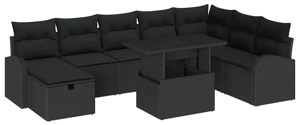 vidaXL Σετ Καναπέ Κήπου με μαξιλάρι 9 pcs Μαύρο Πολυ ράταν