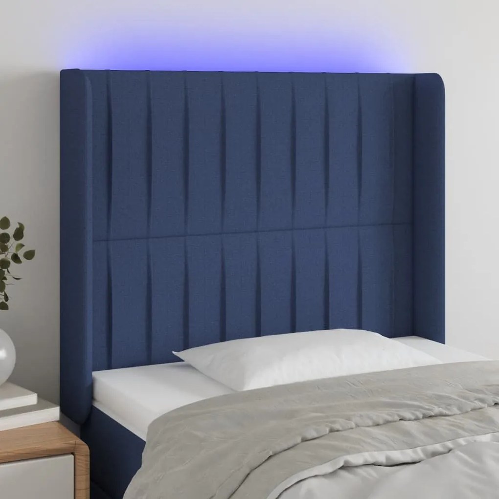 Κεφαλάρι Κρεβατιού LED Μπλε 93x16x118/128εκ. Υφασμάτινο 3124274
