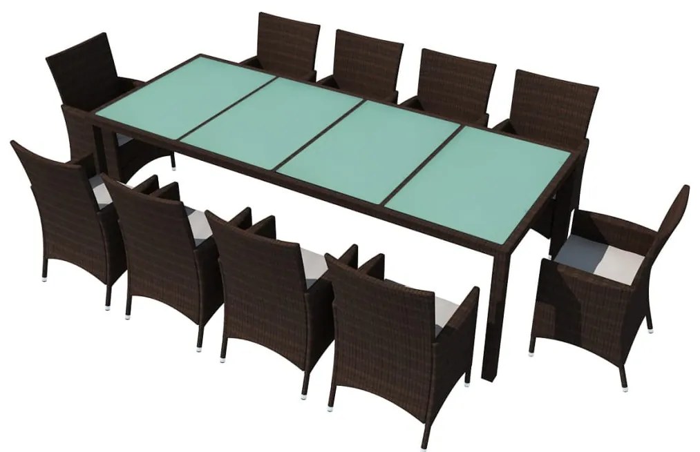 vidaXL Σετ Τραπεζαρίας Εξ. Χώρου 11 τεμ. Καφέ Συνθ. Ρατάν με Μαξιλάρια