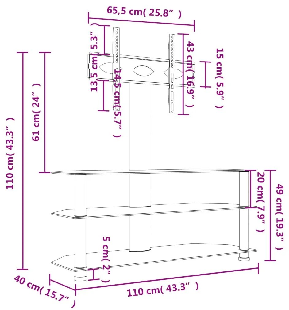 Βάση Τηλεόρασης Γωνιακή 3 Επιπέδων για 32-70 Ιντσών Μαύρη/Ασημί - Μαύρο
