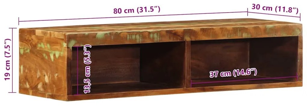 Επίτοιχο ντουλάπι τηλεόρασης 80x30x19cm Ξύλο μασίφ αναγεννημένο - Πολύχρωμο