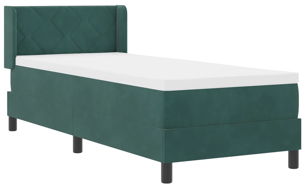 vidaXL Κρεβάτι Box Spring με Στρώμα Σκούρο Πράσινο 80x200 εκ. Βελούδο