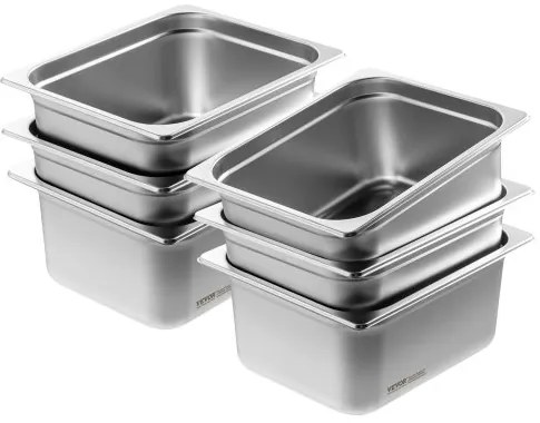 VEVOR 6 Pack 1/2 Size Hotel Pans Steam Table Pan Stainless Steel 6&quot; Deep