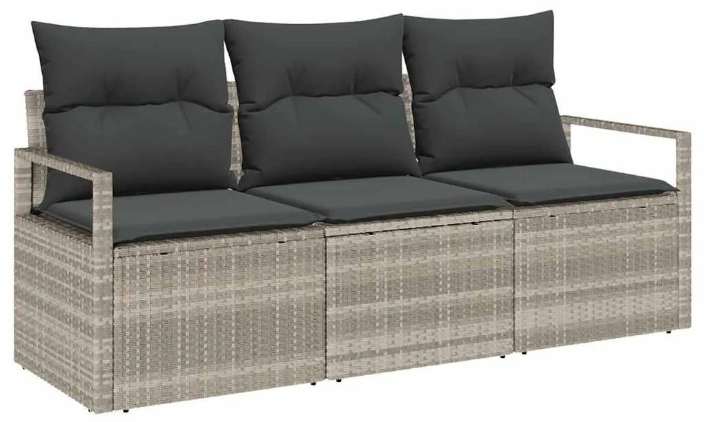 vidaXL Σετ Καναπέ Κήπου 3 pcs Ανοιχτό γκρι Πολυ rattan, βαμμένο ατσάλι