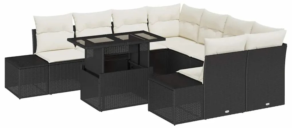 vidaXL Σετ Καναπέ Κήπου 9 pcs Μαύρο και κρεμ 100 x 55 x 73 εκ