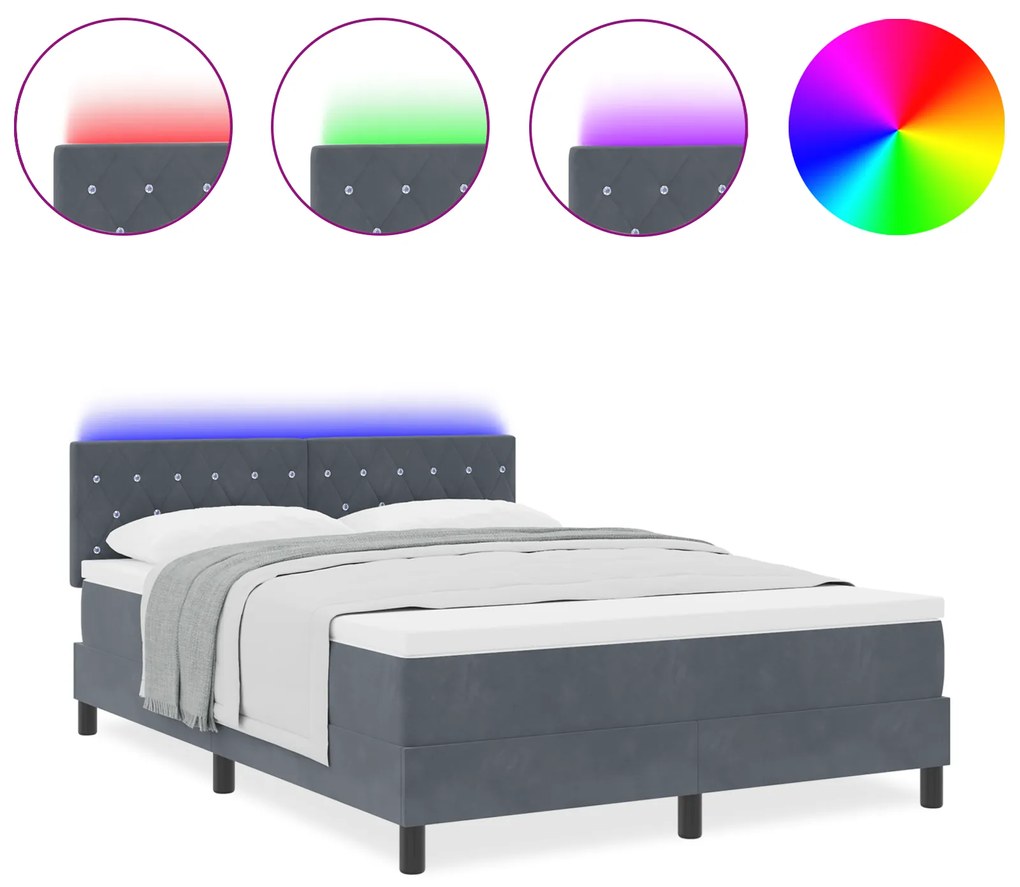 vidaXL κρεβάτι με στρώμα & LED Σκούρο Γκρι 140x200 εκ Βελούδο
