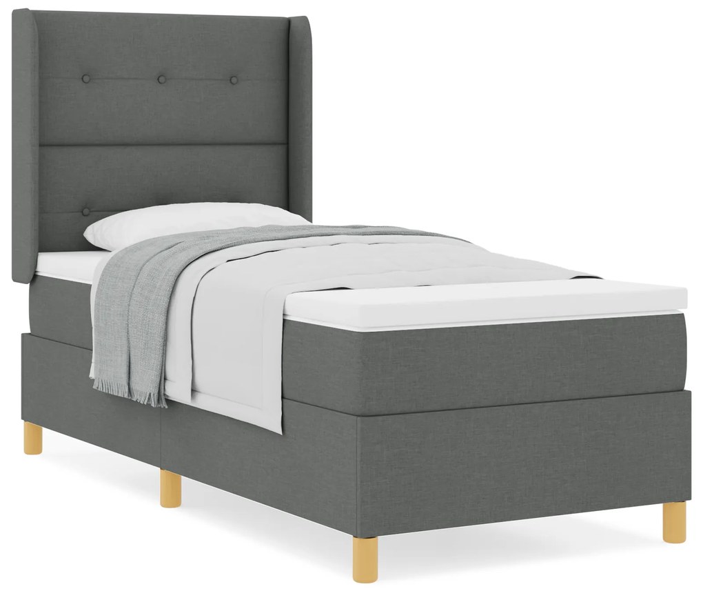 vidaXL Κρεβάτι με Στρώμα Dark Grey 90x200 εκ. Υφάσματα
