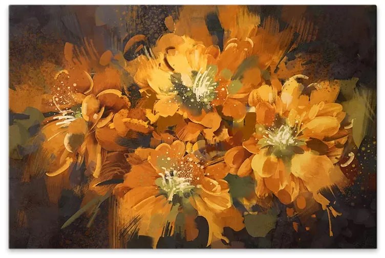 Πίνακας σε καμβά "Orange Flowers"  ψηφιακής εκτύπωσης 120x60x3εκ. - 0206108