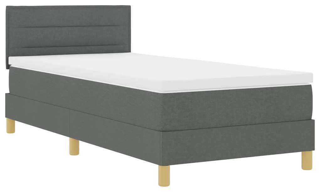 vidaXL Κρεβάτι Box Spring με Στρώμα & LED Σκούρο Γκρι 90x200 εκ. Ύφασμα
