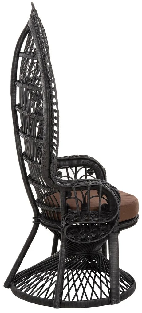 Καρέκλα - Πολυθρόνα ROYAL PEACOCK C9342.03 Μαύρο Rattan με Καφέ Μαξιλάρι 114x72x150Yεκ. 114x72x150 εκ.