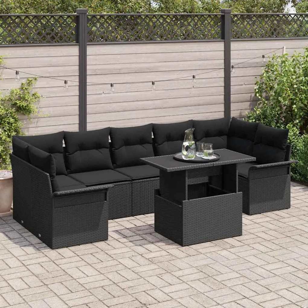 vidaXL Σετ Καναπέ Κήπου με μαξιλάρι 8 pcs Μαύρο Πολυ ράταν