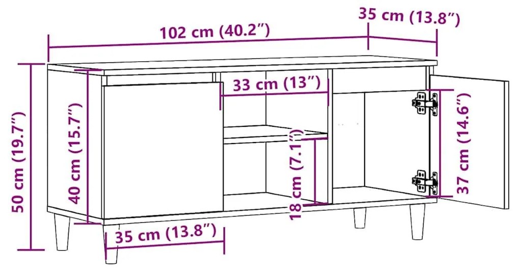 Έπιπλο Τηλεόρασης Αρτισιανή Δρυς 102x35x50 εκ από Επεξεργ. Ξύλο - Καφέ