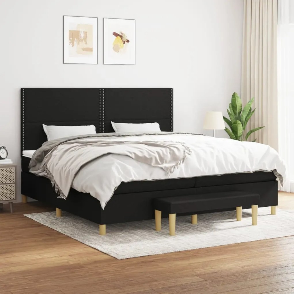 vidaXL Κρεβάτι Boxspring με Στρώμα Μαύρο 200x200 εκ. Υφασμάτινο