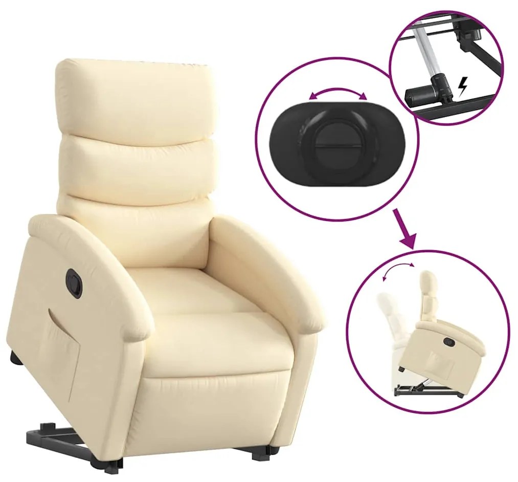 vidaXL Πολυθρόνα Ανακλινόμενη με Ανύψωση Κρεμ Υφασμάτινη
