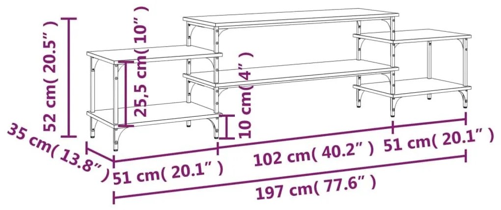 Έπιπλο Τηλεόρασης Καπνιστή Δρυς 197x35x52 εκ. Επεξ. Ξύλο - Καφέ