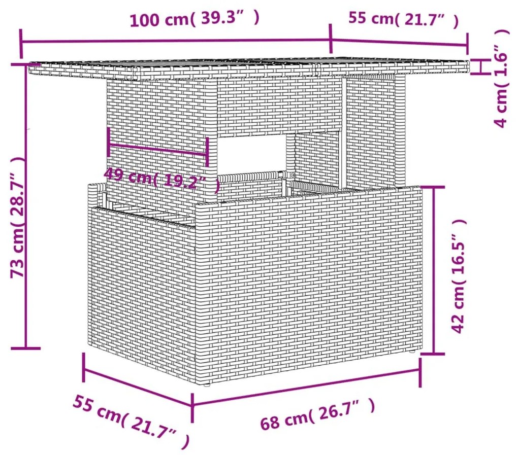 Τραπέζι Κήπου Γκρι 100x55x73 εκ. Συνθετικό Ρατάν/Ξύλο Ακακίας - Γκρι