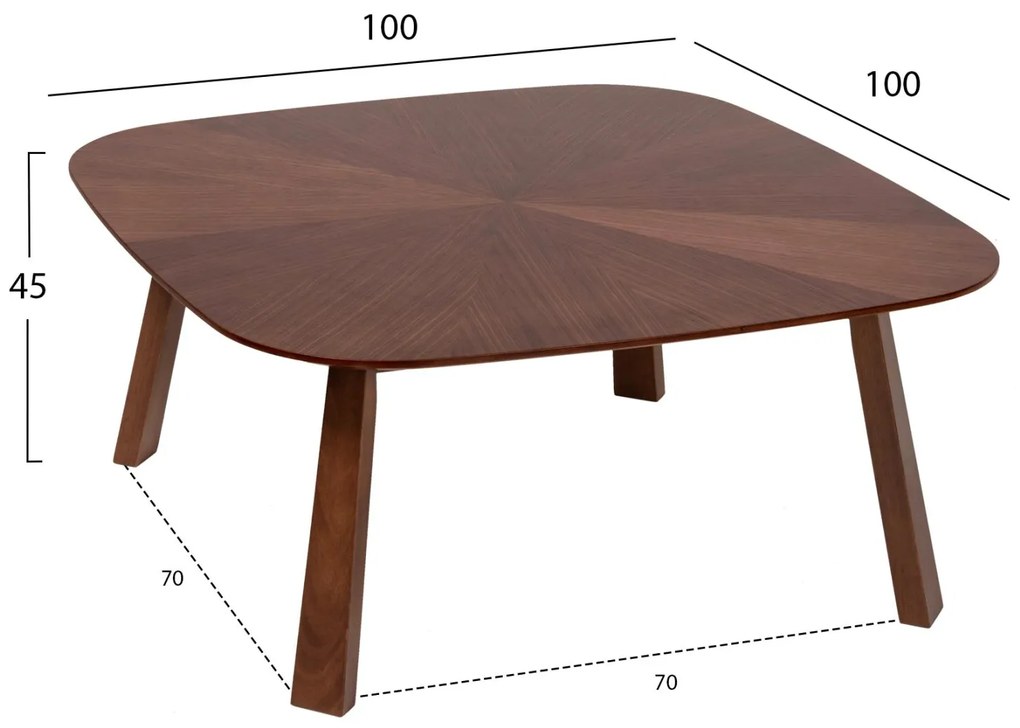Τραπεζάκι σαλονιού RINER C9738 MDF με Καπλαμά Καρυδιάς 100x100x45Yεκ. 100x100x45 εκ.