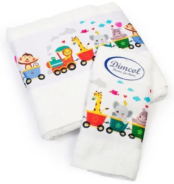 Πετσέτα Σετ 2 τεμ Με Ψηφιακή Εκτύπωση bebe Train 346 30X50,70X140 White 100% Cotton