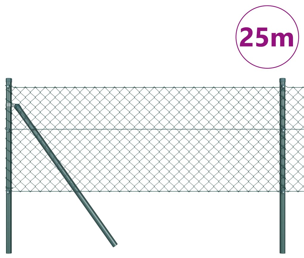 vidaXL Περίφραξη αλυσίδας με 13 ορθοστάτες 0.4x25 μ Γαλβανιζέ Πράσινο
